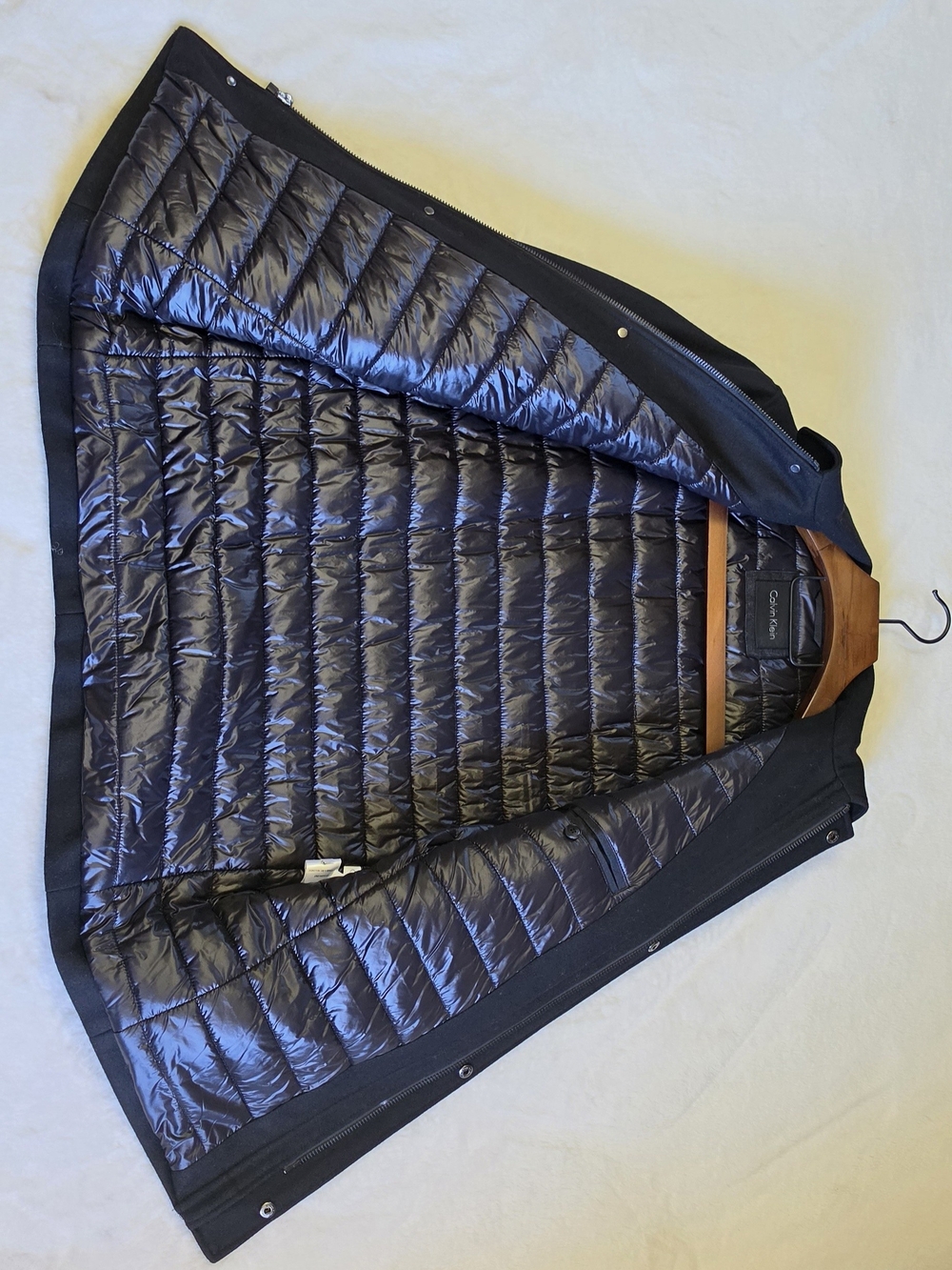 Calvin Klein Black Wool Quilted Interior Coat Size Medium